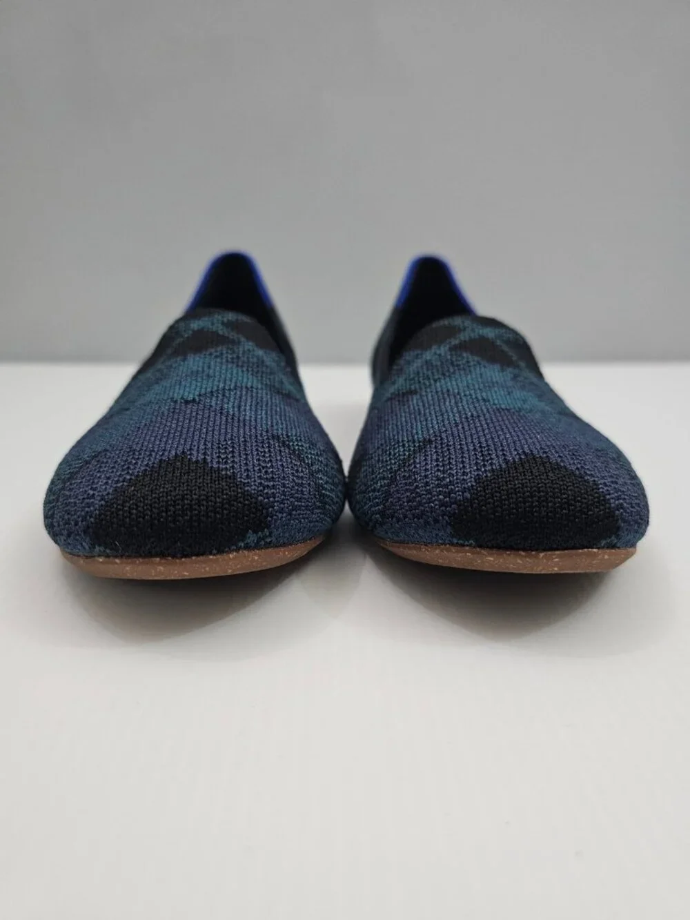 Rothy's The Loafer Flats Womens 8.5 Navy Plaid Knit Washable Slip On Preppy NEW